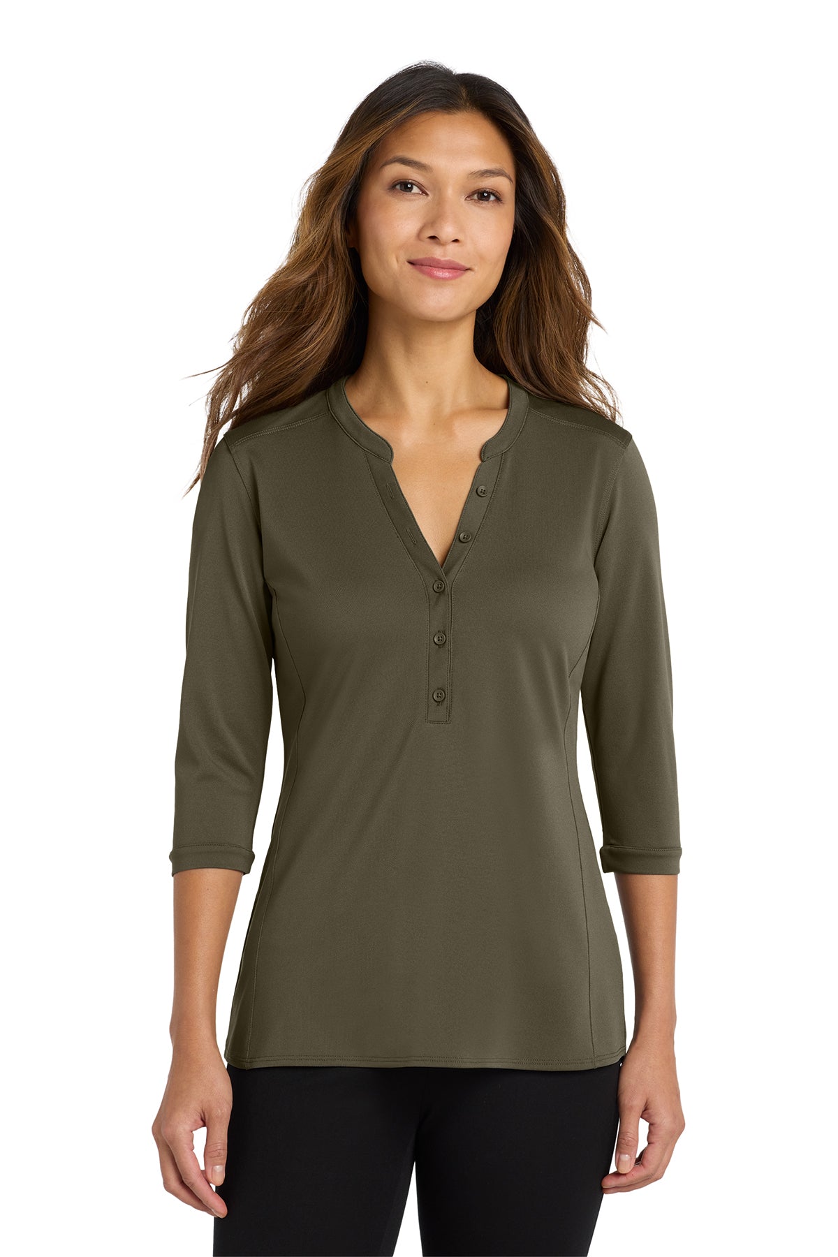 KOMATSU Port Authority® Women's UV Choice Pique Henley - Deep Olive