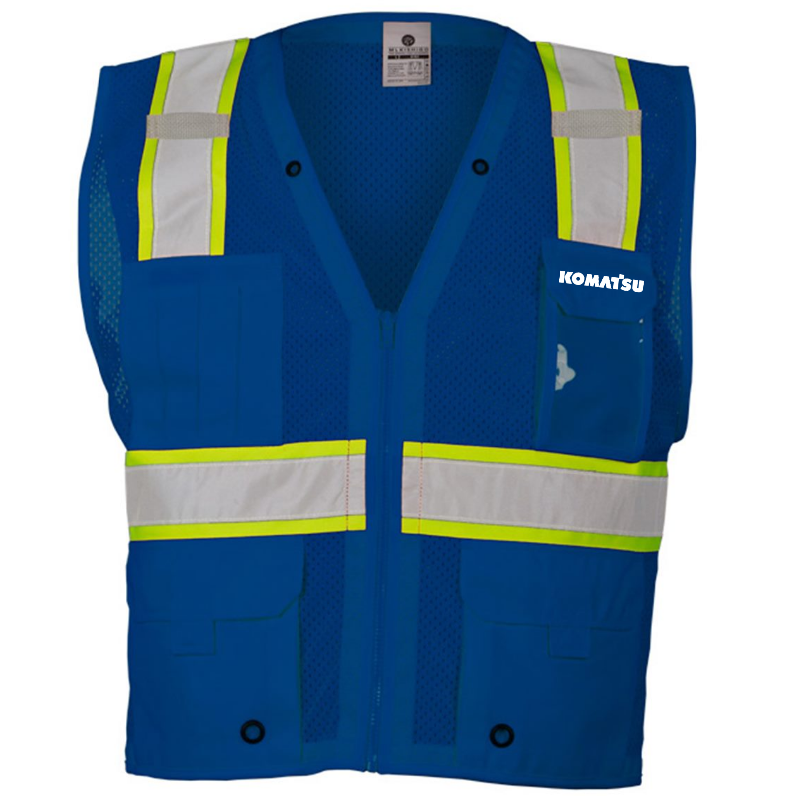 KOMATSU Kishigo Unisex EV Series® Enhanced Visibility Multi-Pocket Mesh Vest - Royal/Lime