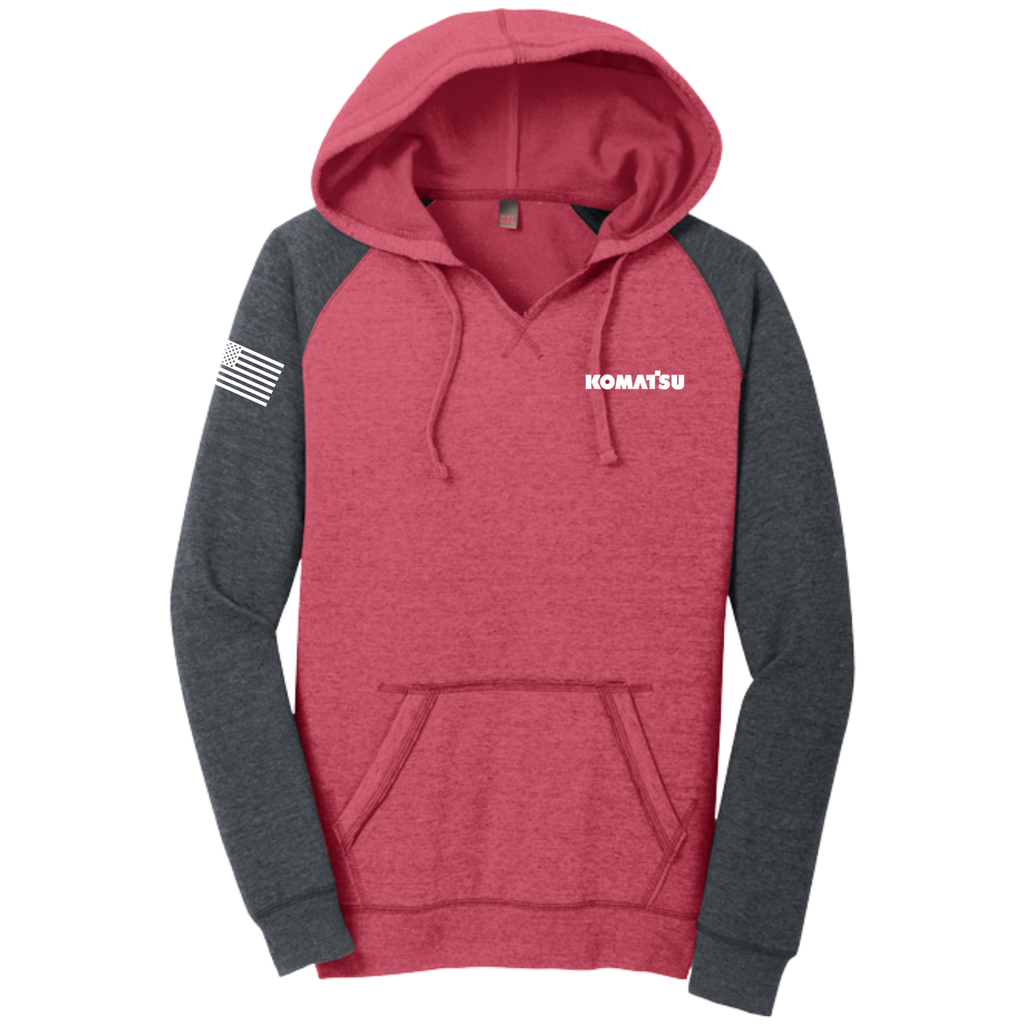 KOMATSU RED District® Women’s Lightweight Fleece Raglan Hoodie - Heathered Red/Charcoal