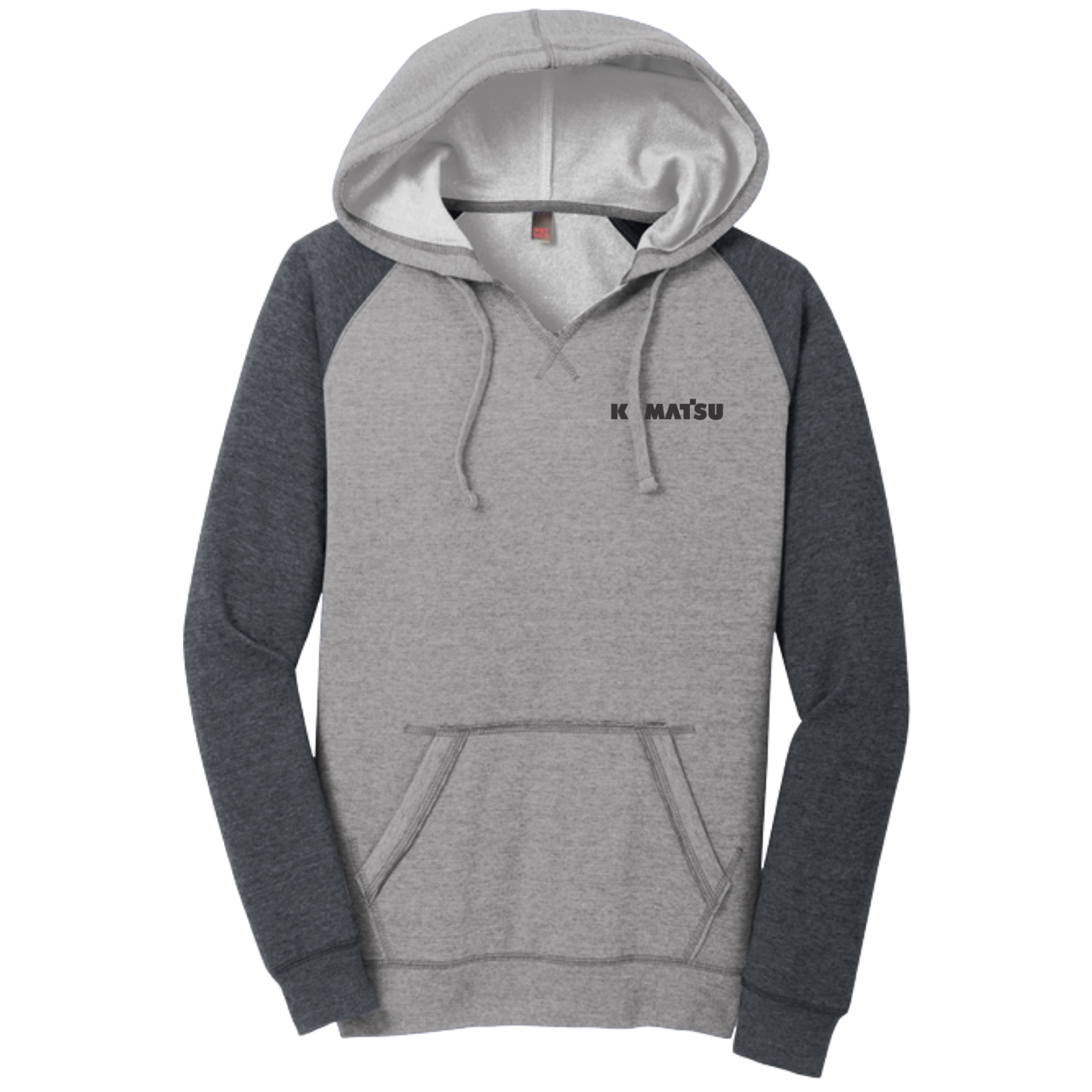 KOMATSU FLAG District® Women’s Lightweight Fleece Raglan Hoodie - Heathered Grey/Charcoal