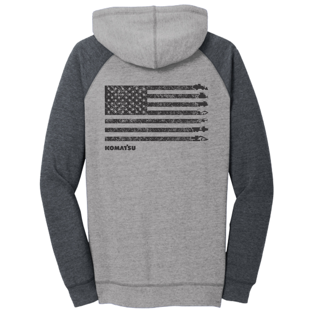 KOMATSU FLAG District® Women’s Lightweight Fleece Raglan Hoodie - Heathered Grey/Charcoal