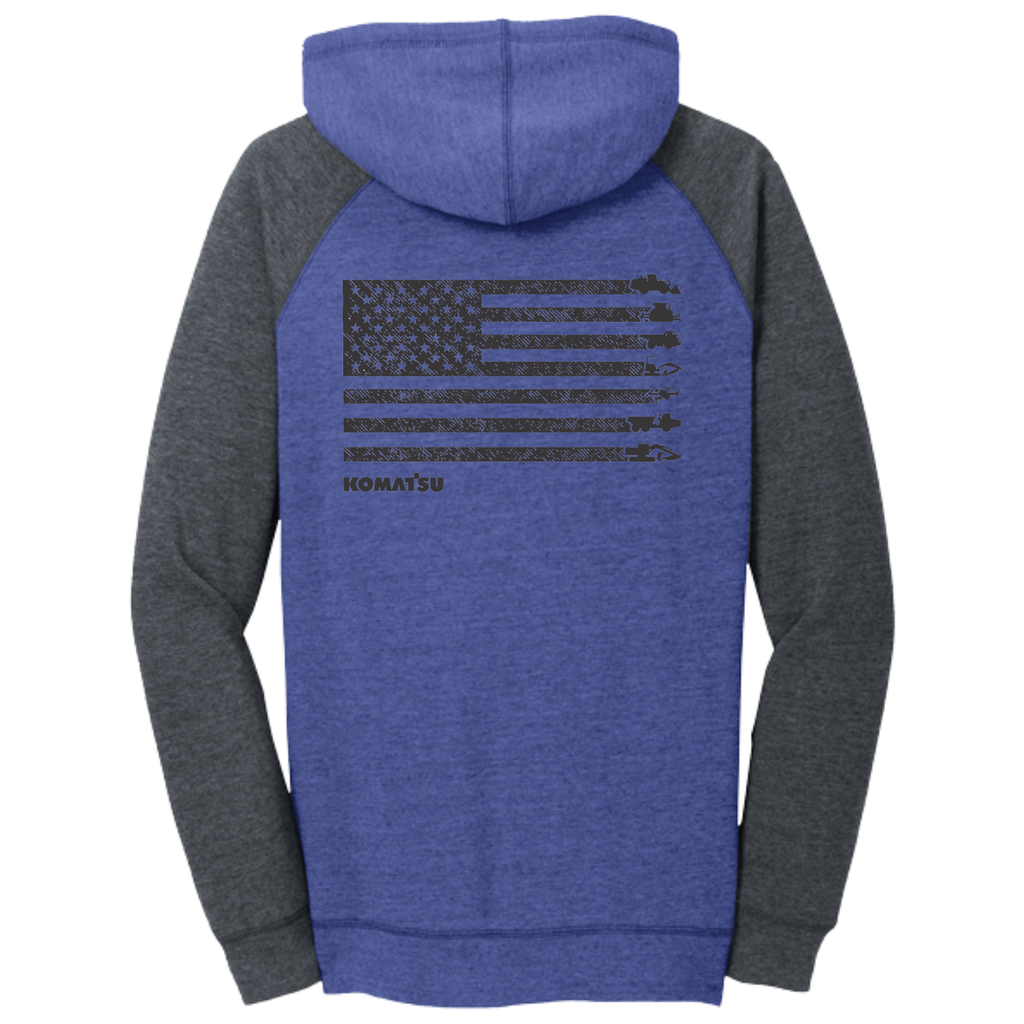 KOMATSU FLAG District® Women’s Lightweight Fleece Raglan Hoodie - Heathered Royal/Charcoal