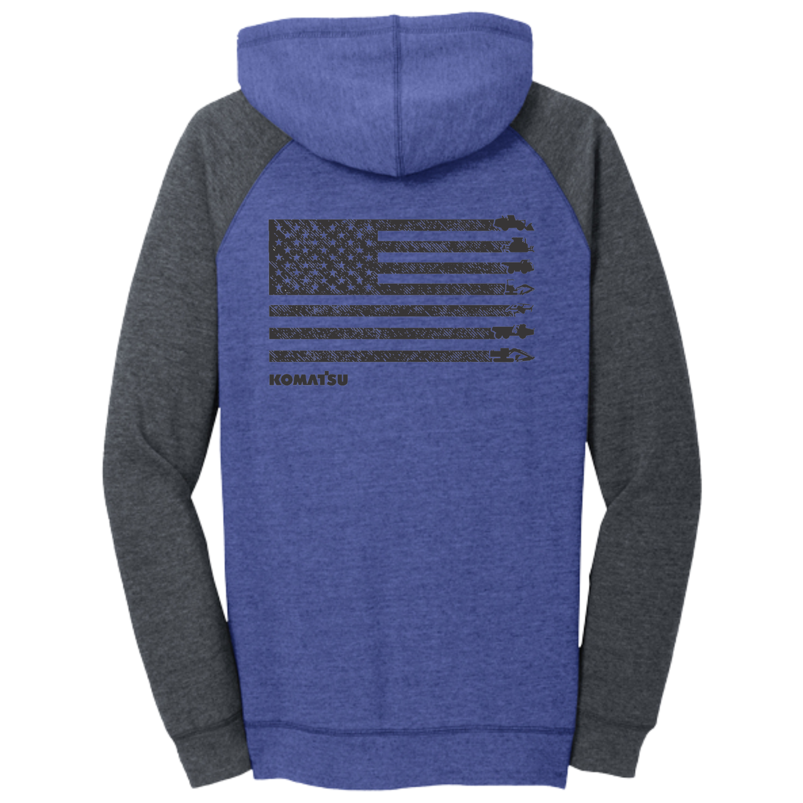 KOMATSU FLAG District® Women’s Lightweight Fleece Raglan Hoodie - Heathered Royal/Charcoal