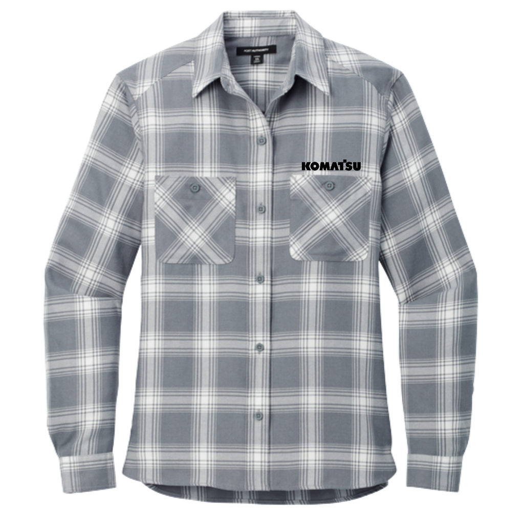KOMATSU Port Authority® Women's Plaid Flannel Shirt - Grey/Cream Open