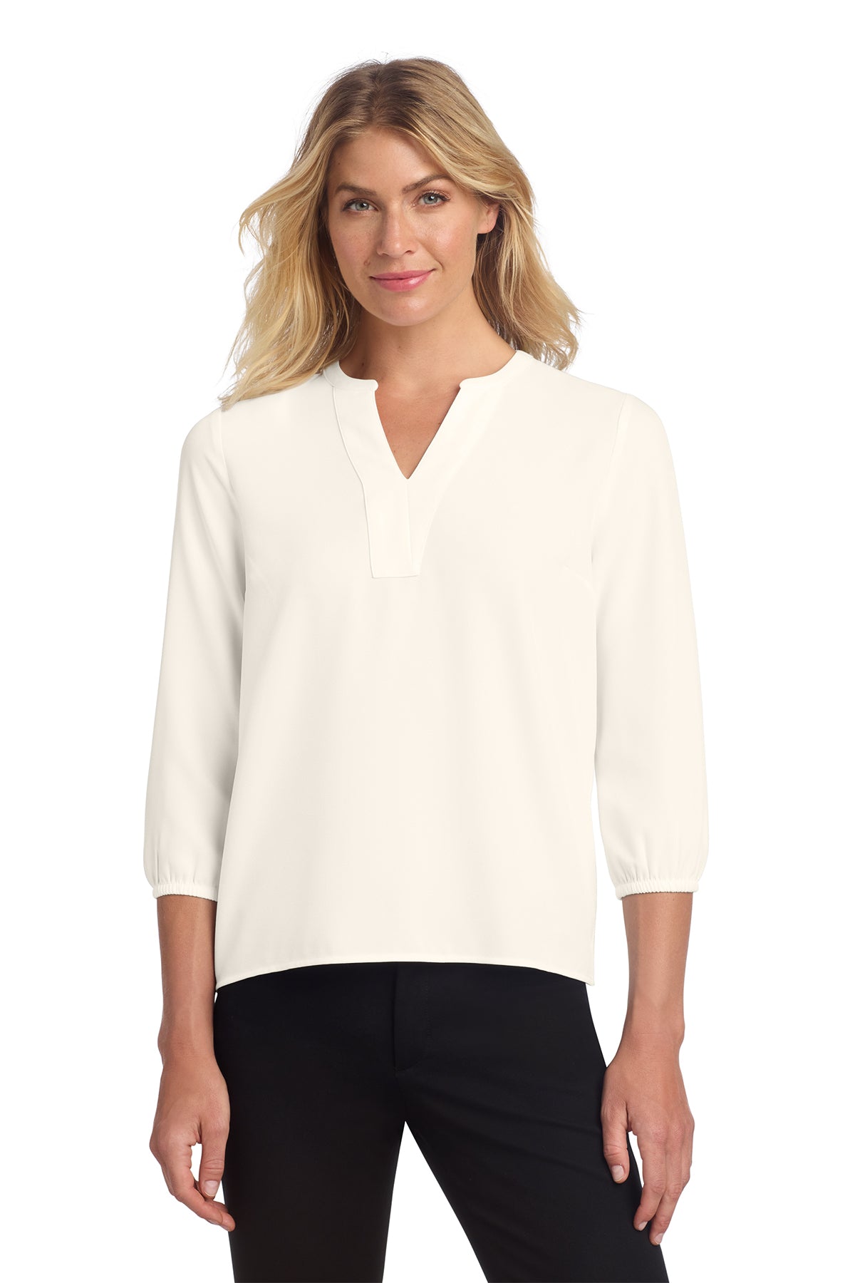 KOMATSU Mercer+Mettle® Women's Stretch Crepe 3/4-Sleeve Blouse - Ivory Chiffon