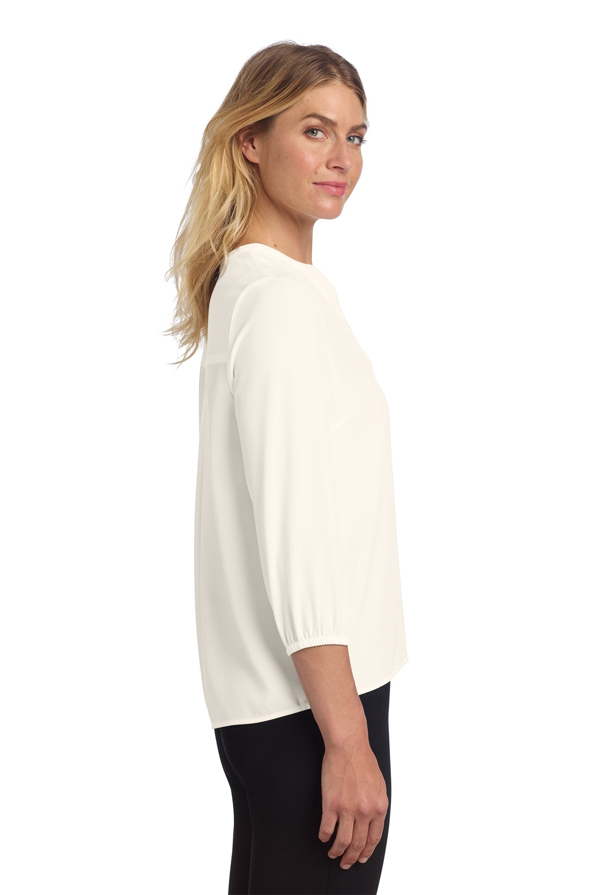 KOMATSU Mercer+Mettle® Women's Stretch Crepe 3/4-Sleeve Blouse - Ivory Chiffon