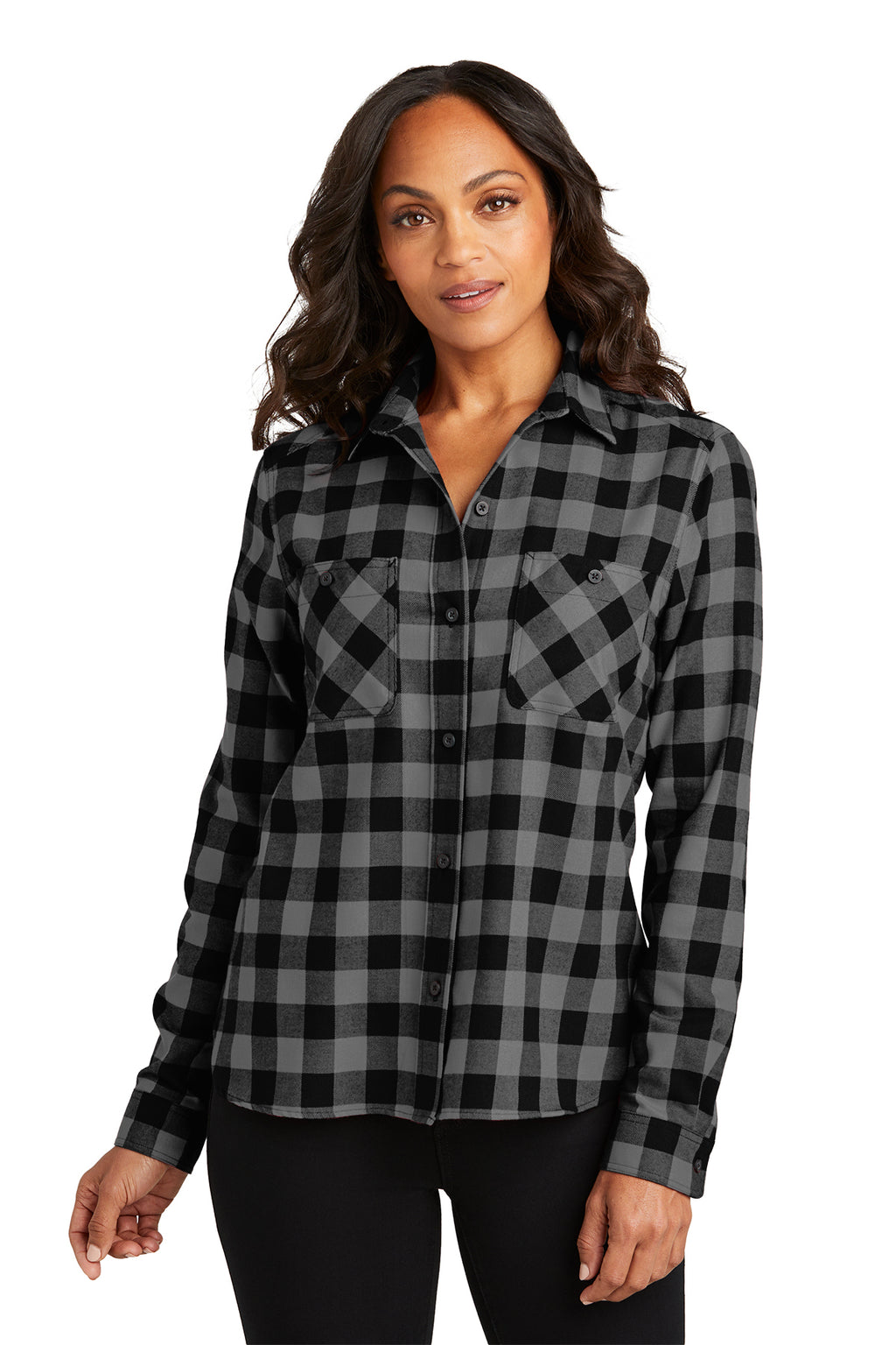 KOMATSU Port Authority® Women's Plaid Flannel Shirt - Grey/Black Buffalo