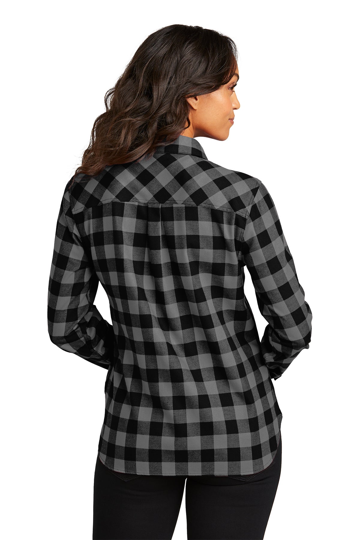 KOMATSU Port Authority® Women's Plaid Flannel Shirt - Grey/Black Buffalo