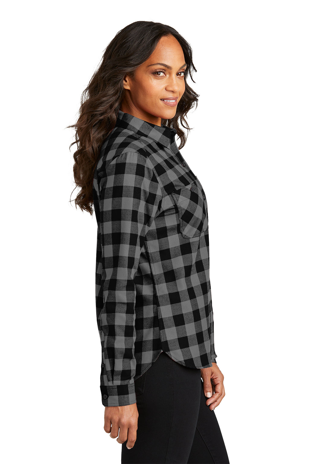 KOMATSU Port Authority® Women's Plaid Flannel Shirt - Grey/Black Buffalo