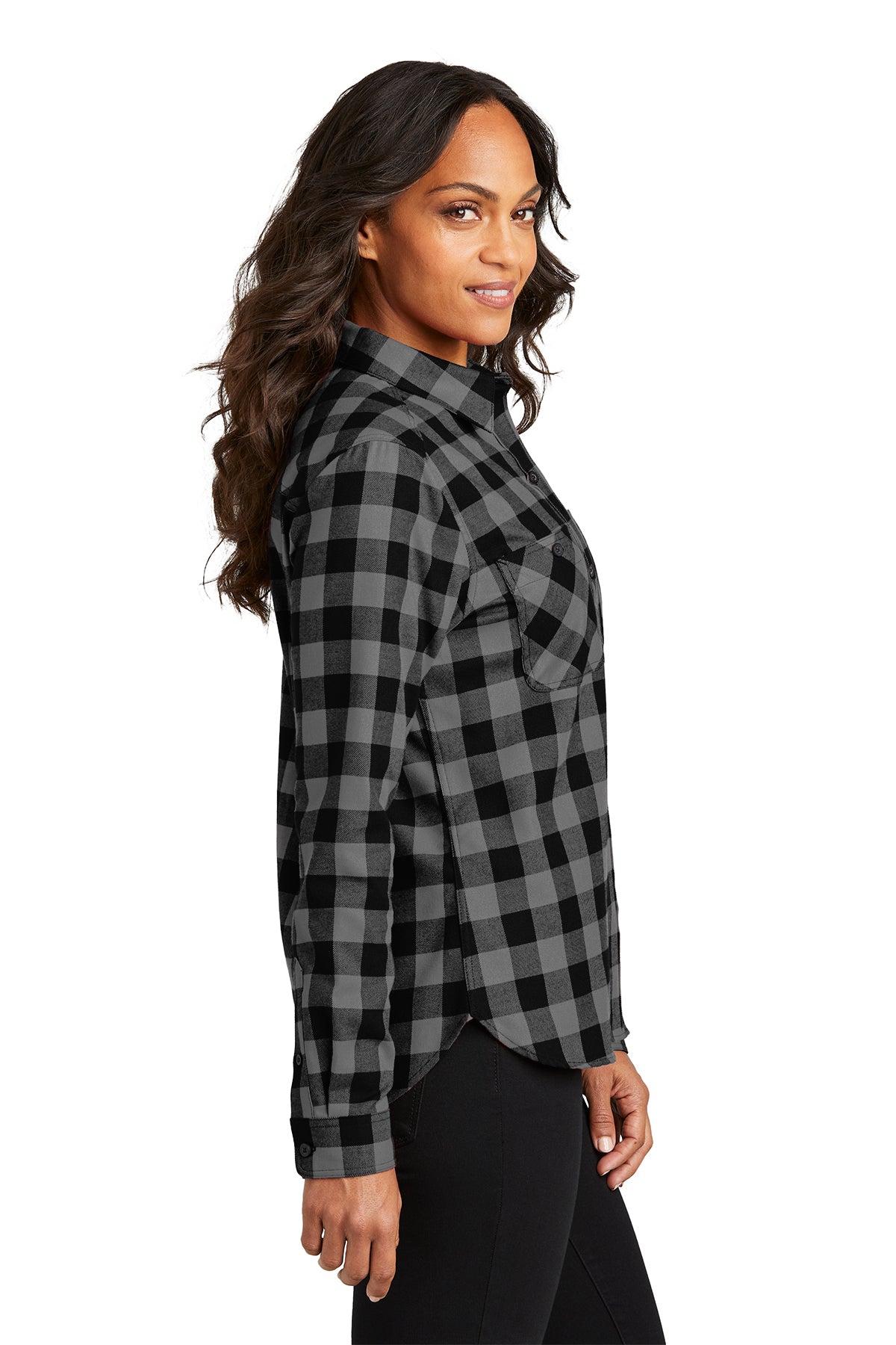 KOMATSU Port Authority® Women's Plaid Flannel Shirt - Grey/Black Buffalo