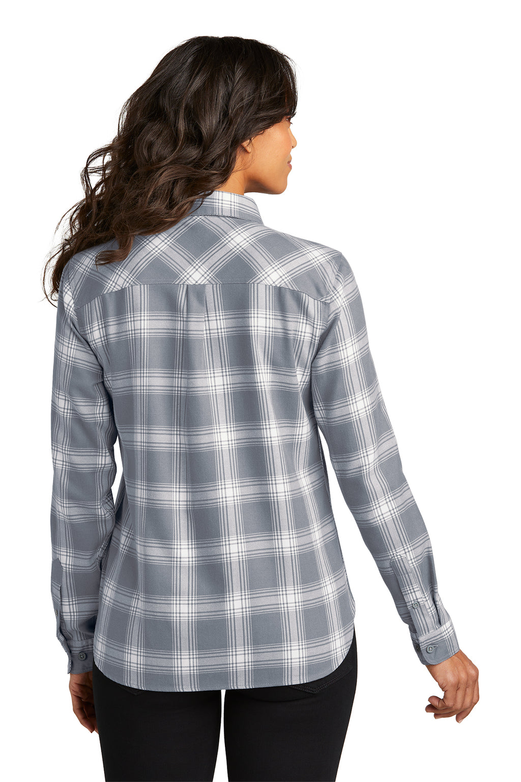 KOMATSU Port Authority® Women's Plaid Flannel Shirt - Grey/Cream Open