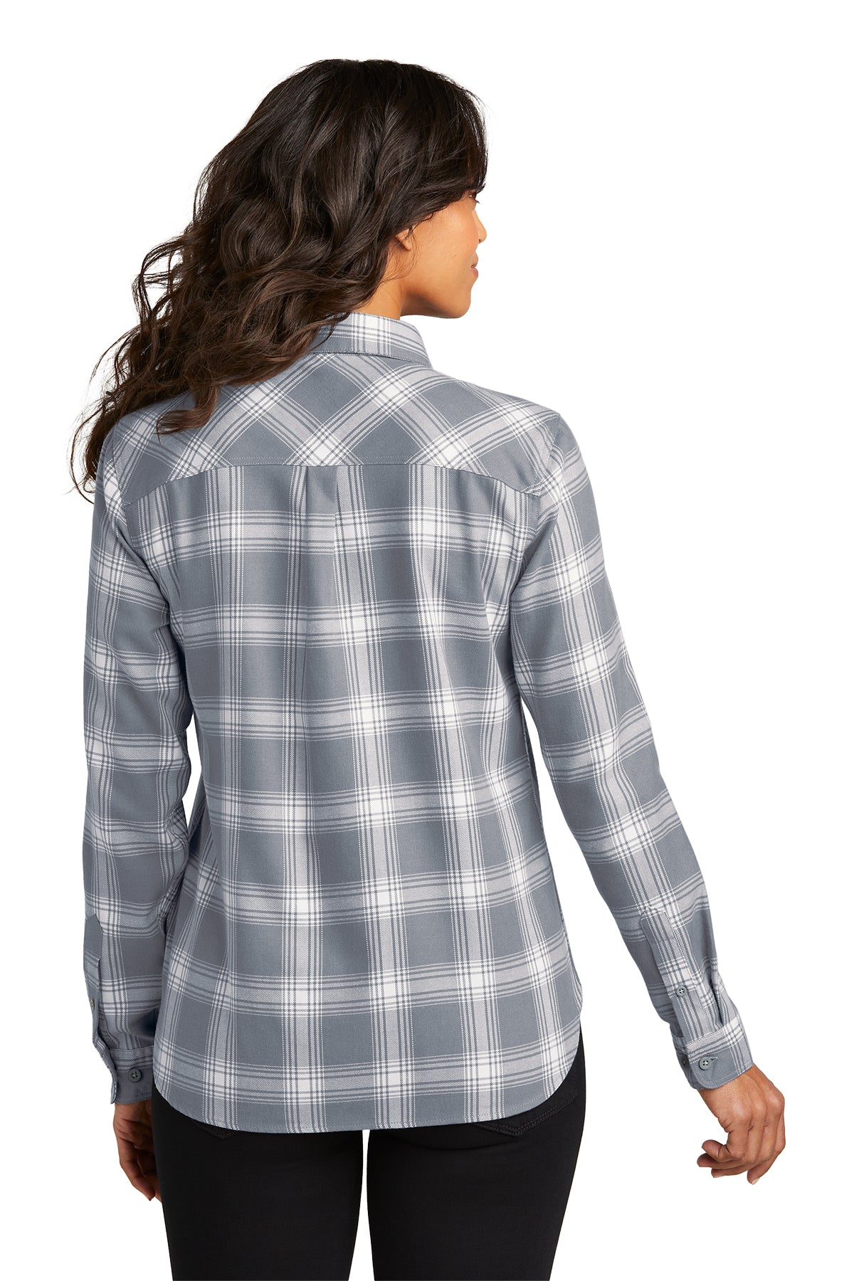KOMATSU Port Authority® Women's Plaid Flannel Shirt - Grey/Cream Open