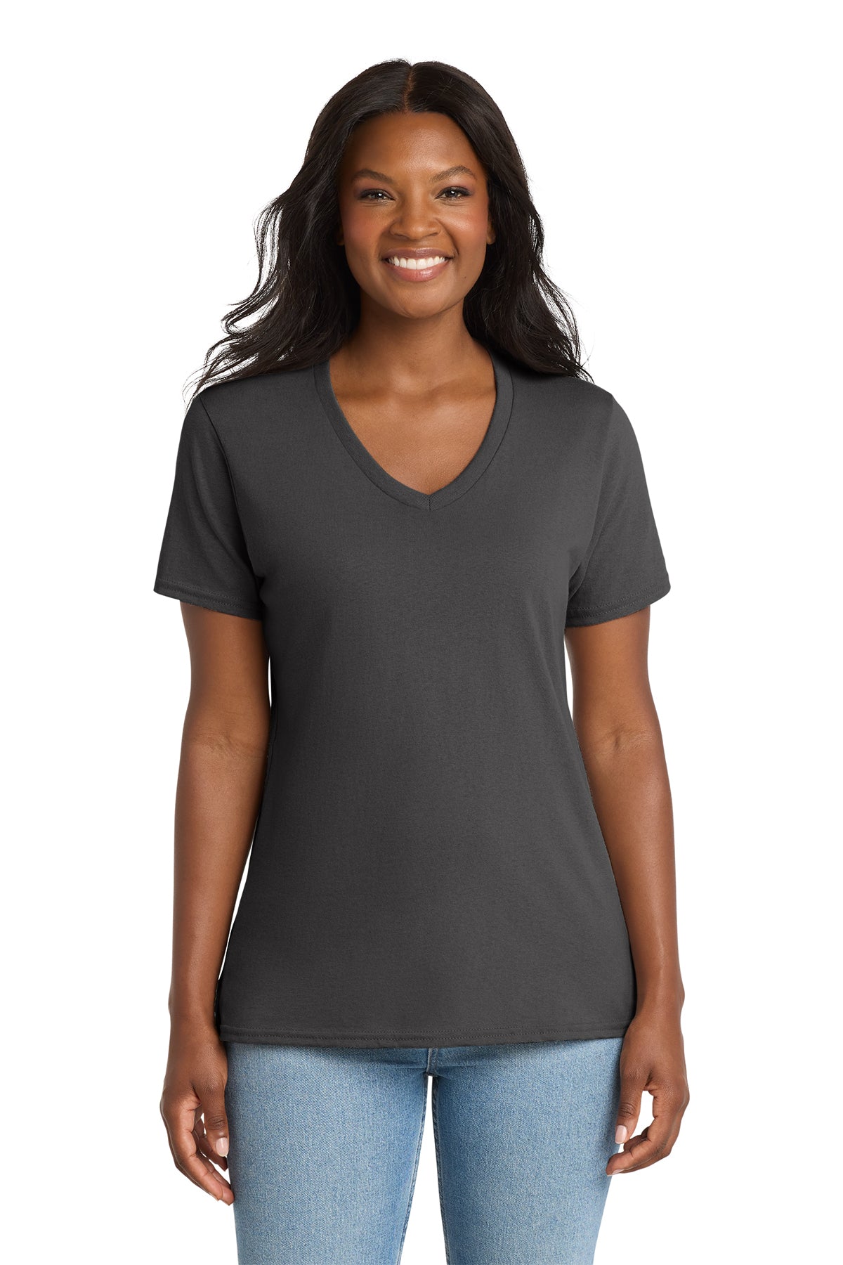 KOMATSU Port & Co™ Women's Core Cotton V-Neck Tee - Charcoal