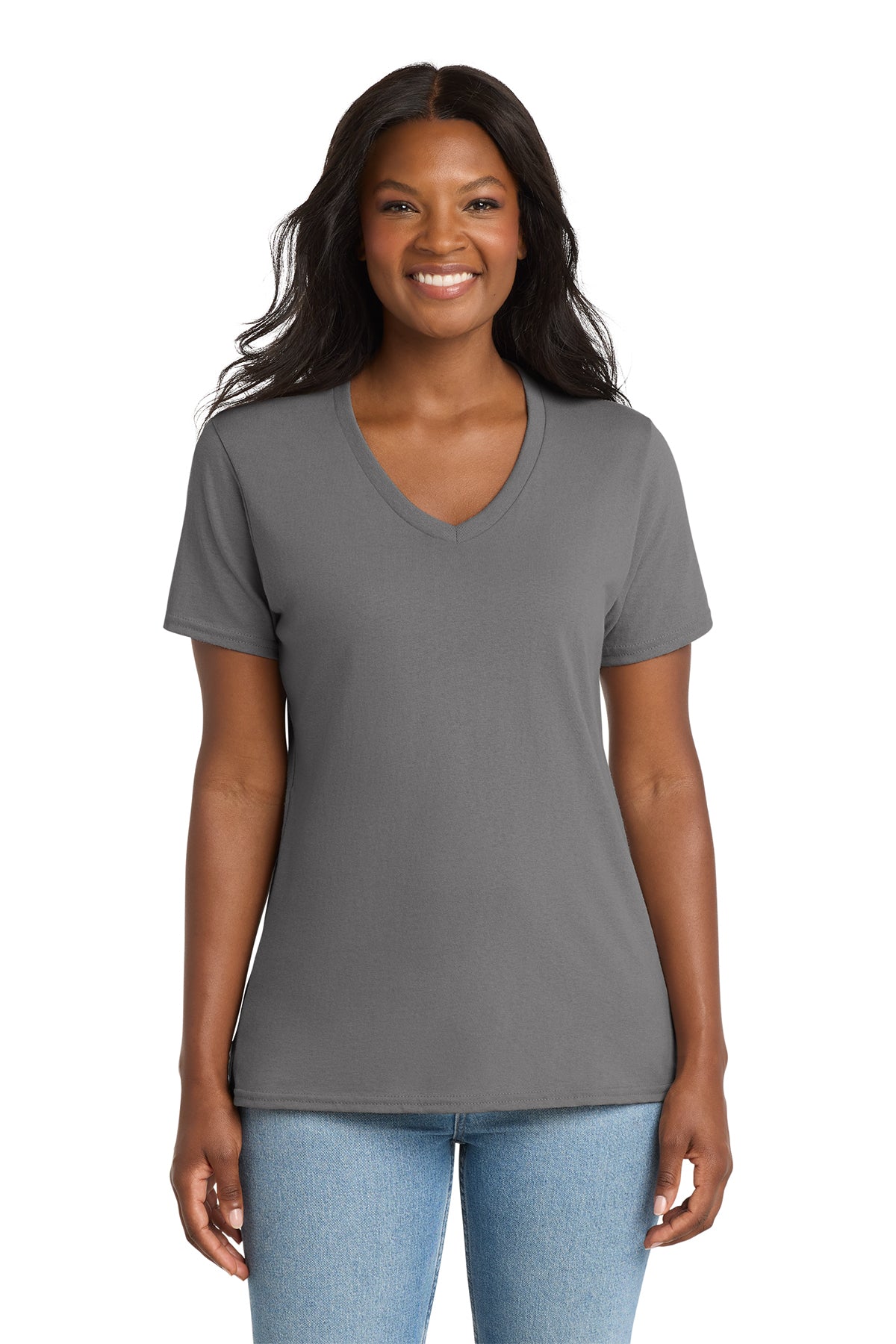 KOMATSU Port & Co™ Women's Core Cotton V-Neck Tee - Medium Grey
