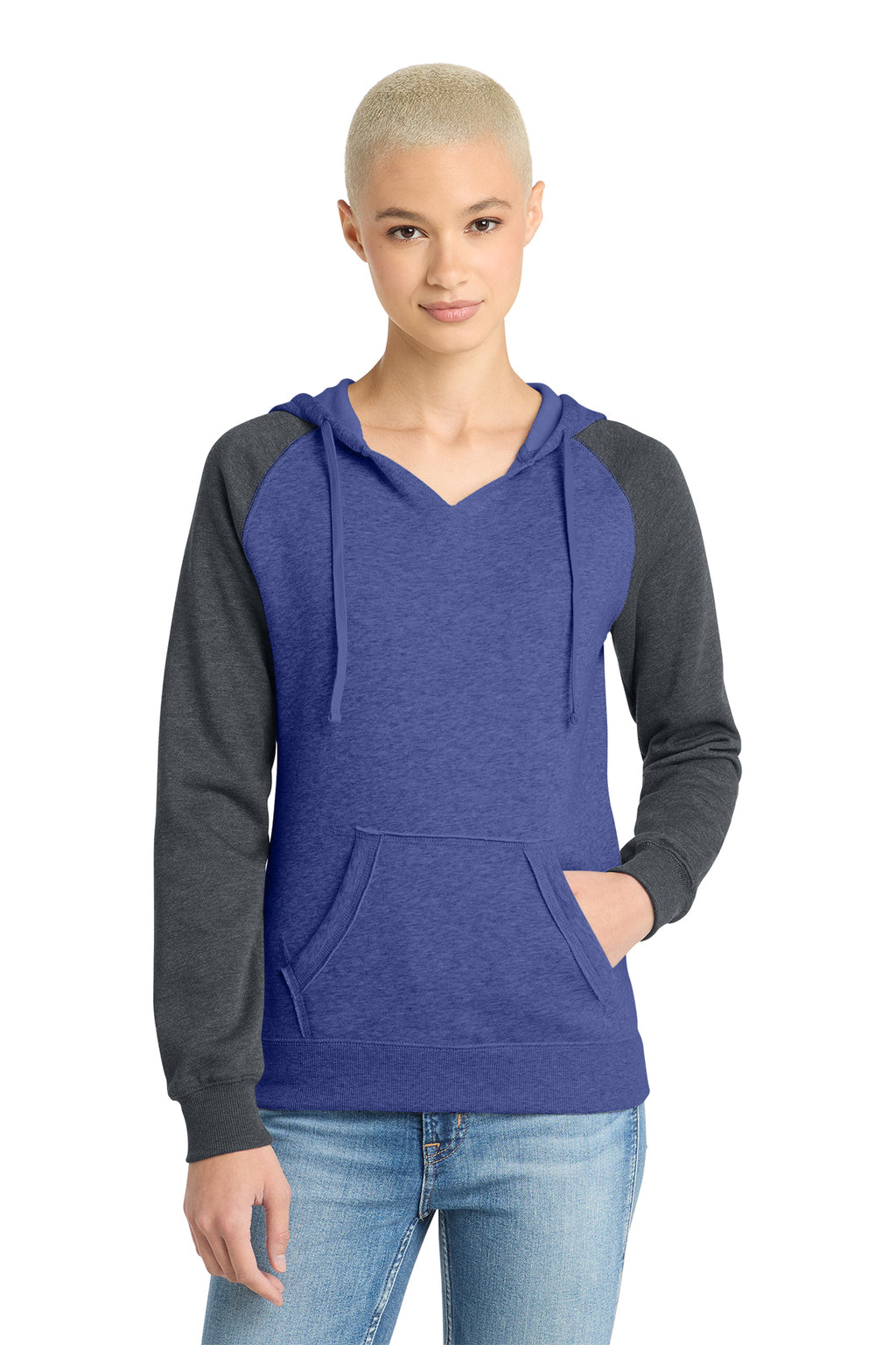 KOMATSU FLAG District® Women’s Lightweight Fleece Raglan Hoodie - Heathered Royal/Charcoal