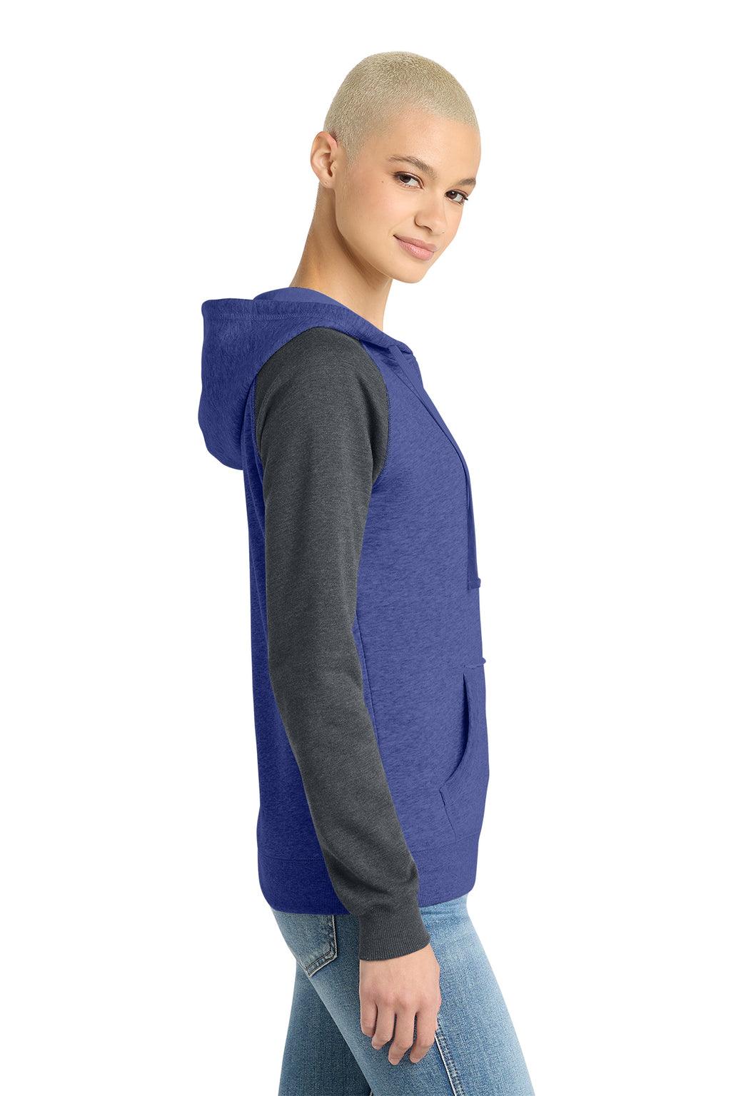 KOMATSU FLAG District® Women’s Lightweight Fleece Raglan Hoodie - Heathered Royal/Charcoal