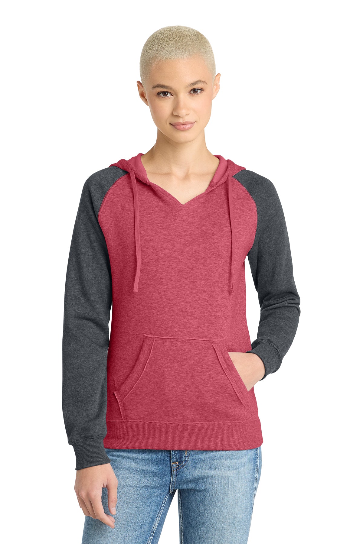 KOMATSU RED District® Women’s Lightweight Fleece Raglan Hoodie - Heathered Red/Charcoal