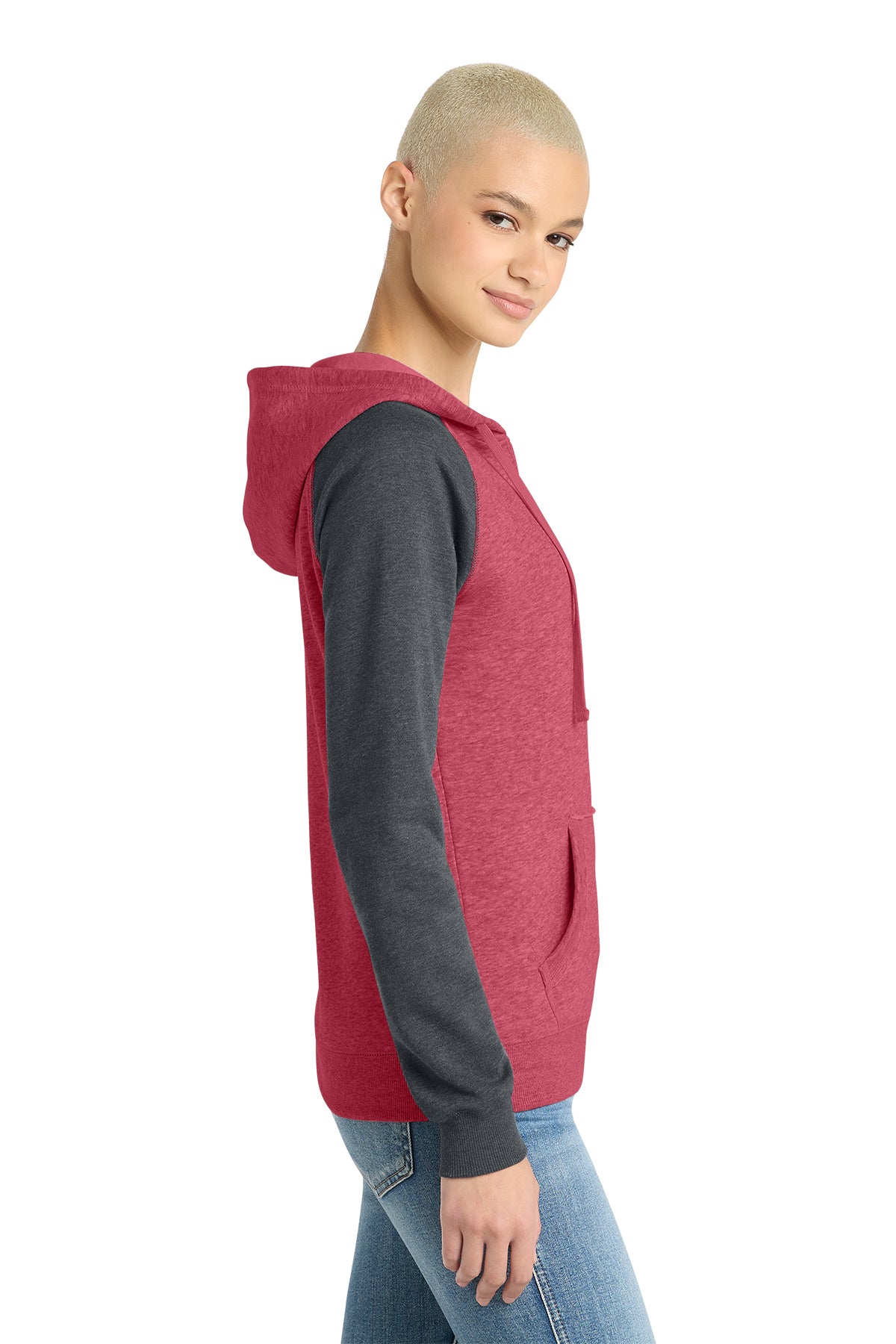 KOMATSU RED District® Women’s Lightweight Fleece Raglan Hoodie - Heathered Red/Charcoal