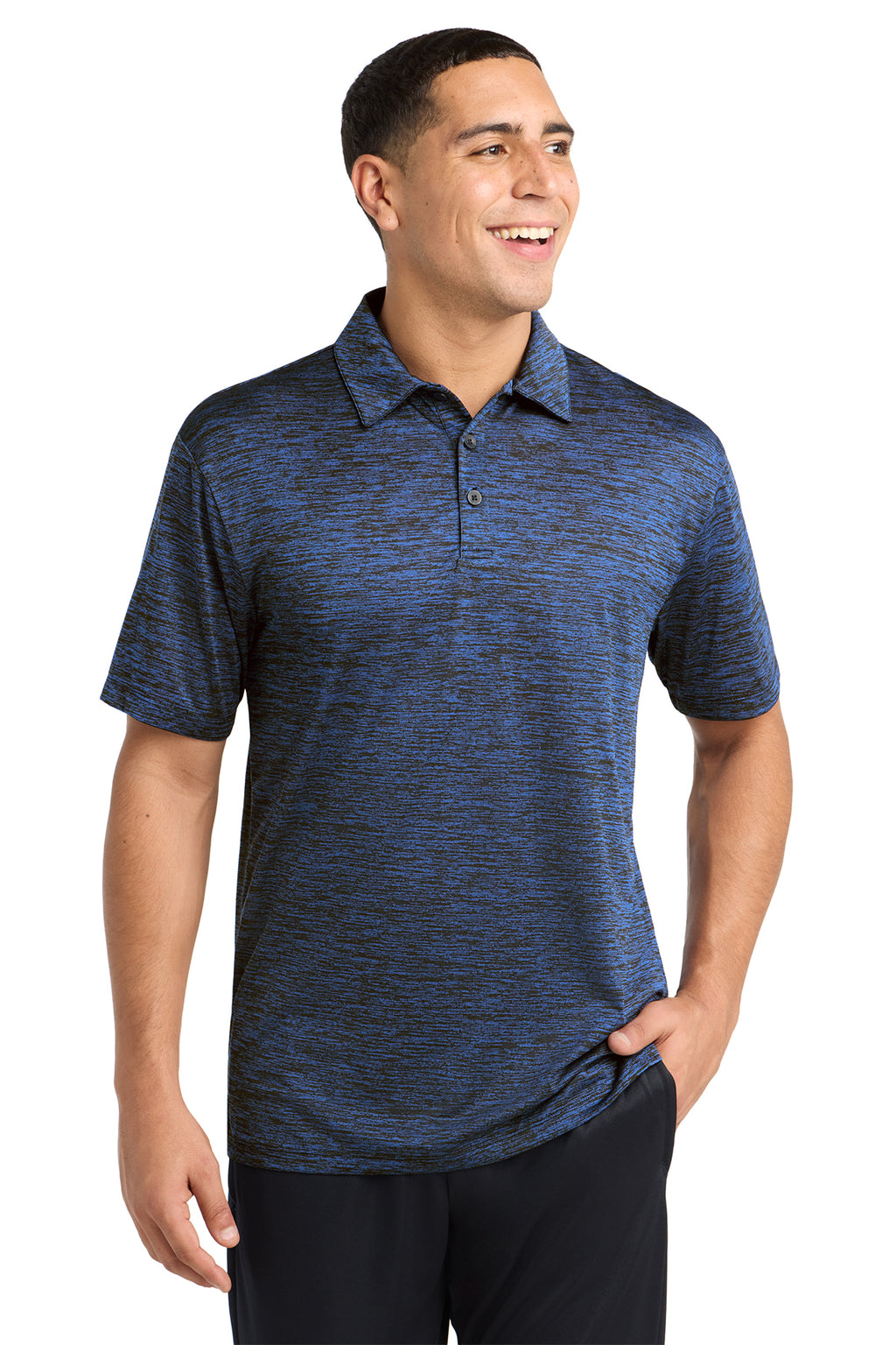 KOMATSU Sport-Tek® PosiCharge® Electric Heather Polo - Dark Royal/Black