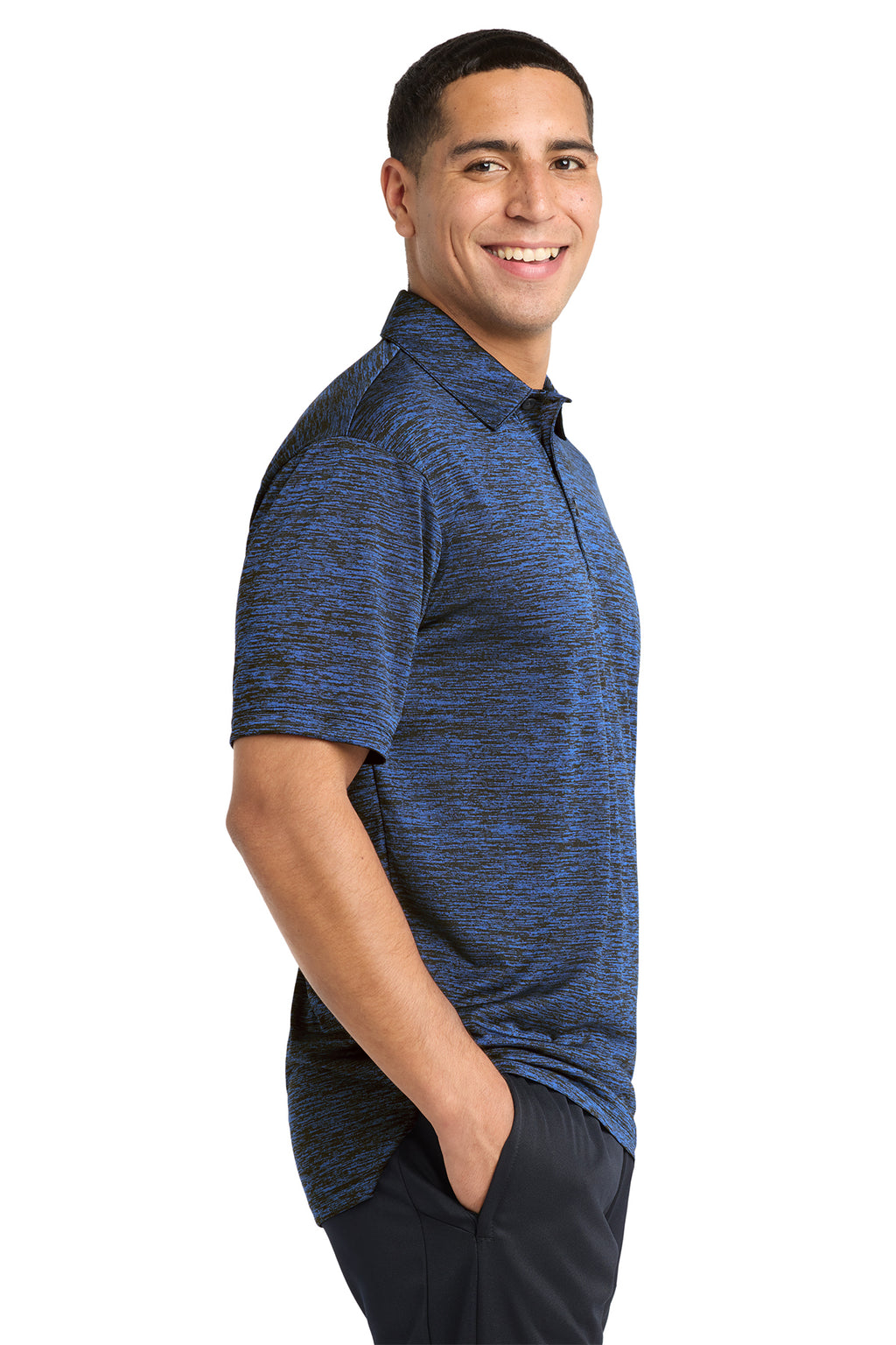 KOMATSU Sport-Tek® PosiCharge® Electric Heather Polo - Dark Royal/Black