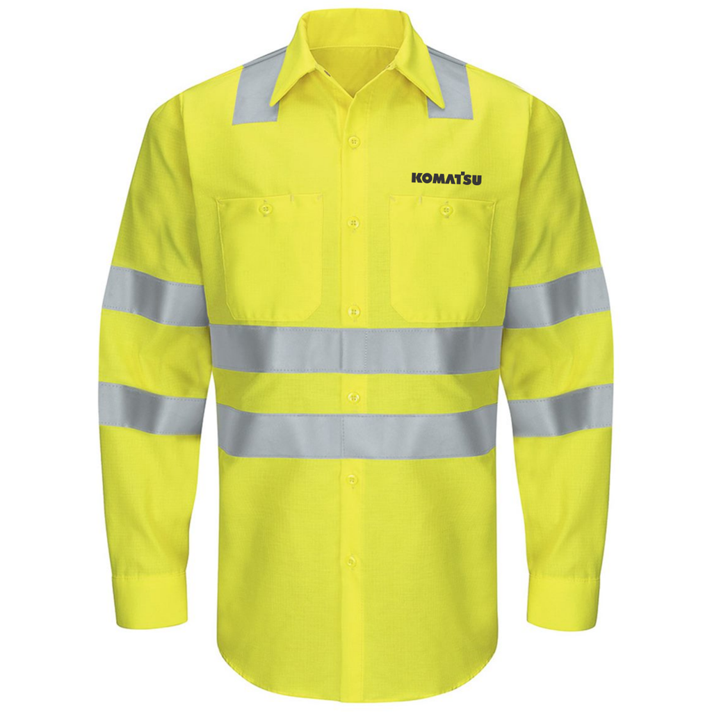 KOMATSU Red Kap Men's Enhanced & Hi-Visibility Long Sleeve Work Shirt - AB-Fluorescent Yellow