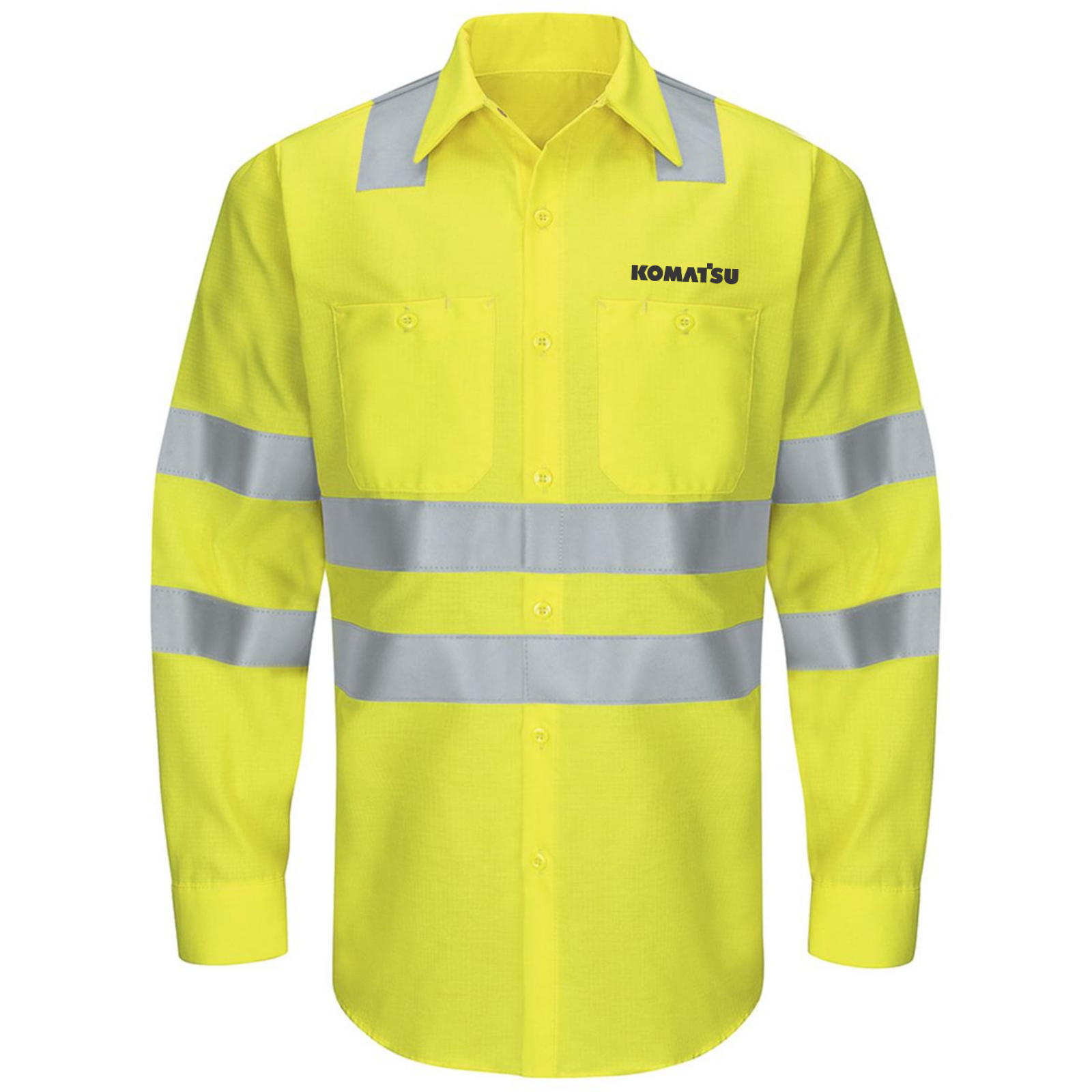 KOMATSU Red Kap Men's Enhanced & Hi-Visibility Long Sleeve Work Shirt - AB-Fluorescent Yellow