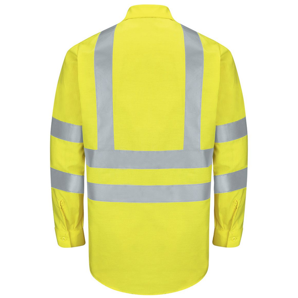 KOMATSU Red Kap Men's Enhanced & Hi-Visibility Long Sleeve Work Shirt - AB-Fluorescent Yellow