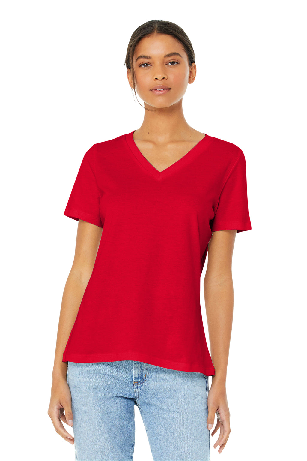 KOMATSU RED BELLA+CANVAS® Women’s Relaxed Jersey Short Sleeve V-Neck Tee - Red