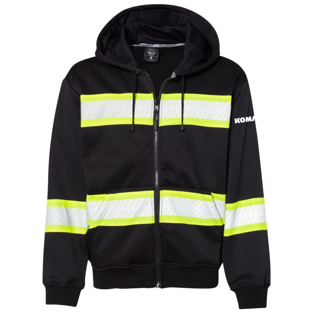 KOMATSU Kishigo Men's EV Series® Enhanced Visibility Full-Zip Hooded Sweatshirt - Black/Lime