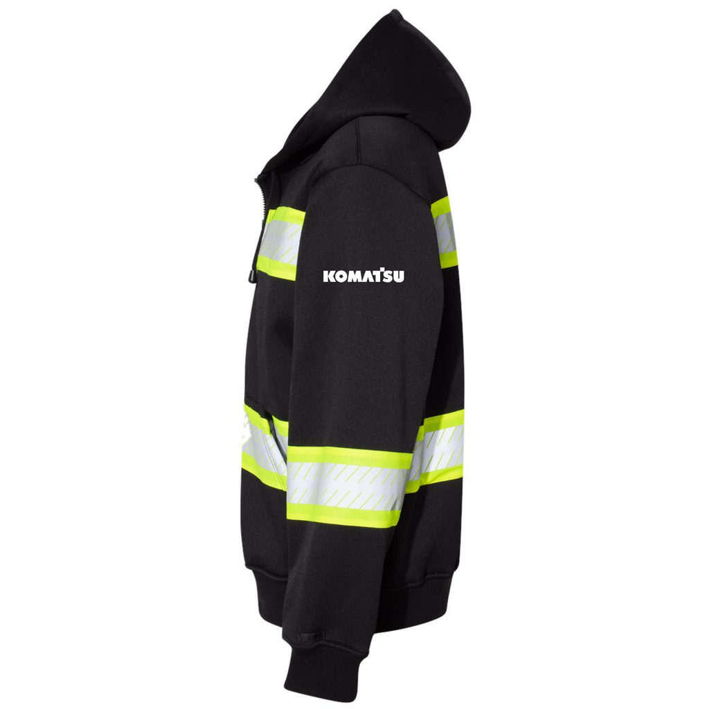 KOMATSU Kishigo Men's EV Series® Enhanced Visibility Full-Zip Hooded Sweatshirt - Black/Lime